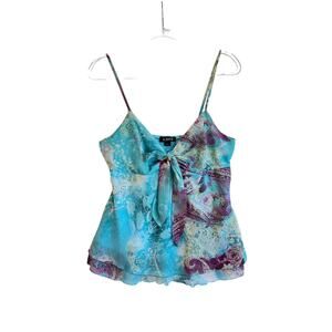 A Byer Y2K Fairycore Sheer Tie Front Cami Top Floral Pastel paisley  shimmery M